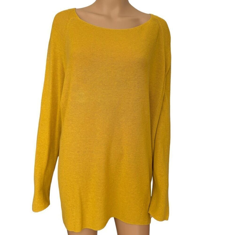 Lou & Grey cotton Sweater Mustard Yellow Long Sleeve Boat Neck Pullover sz L